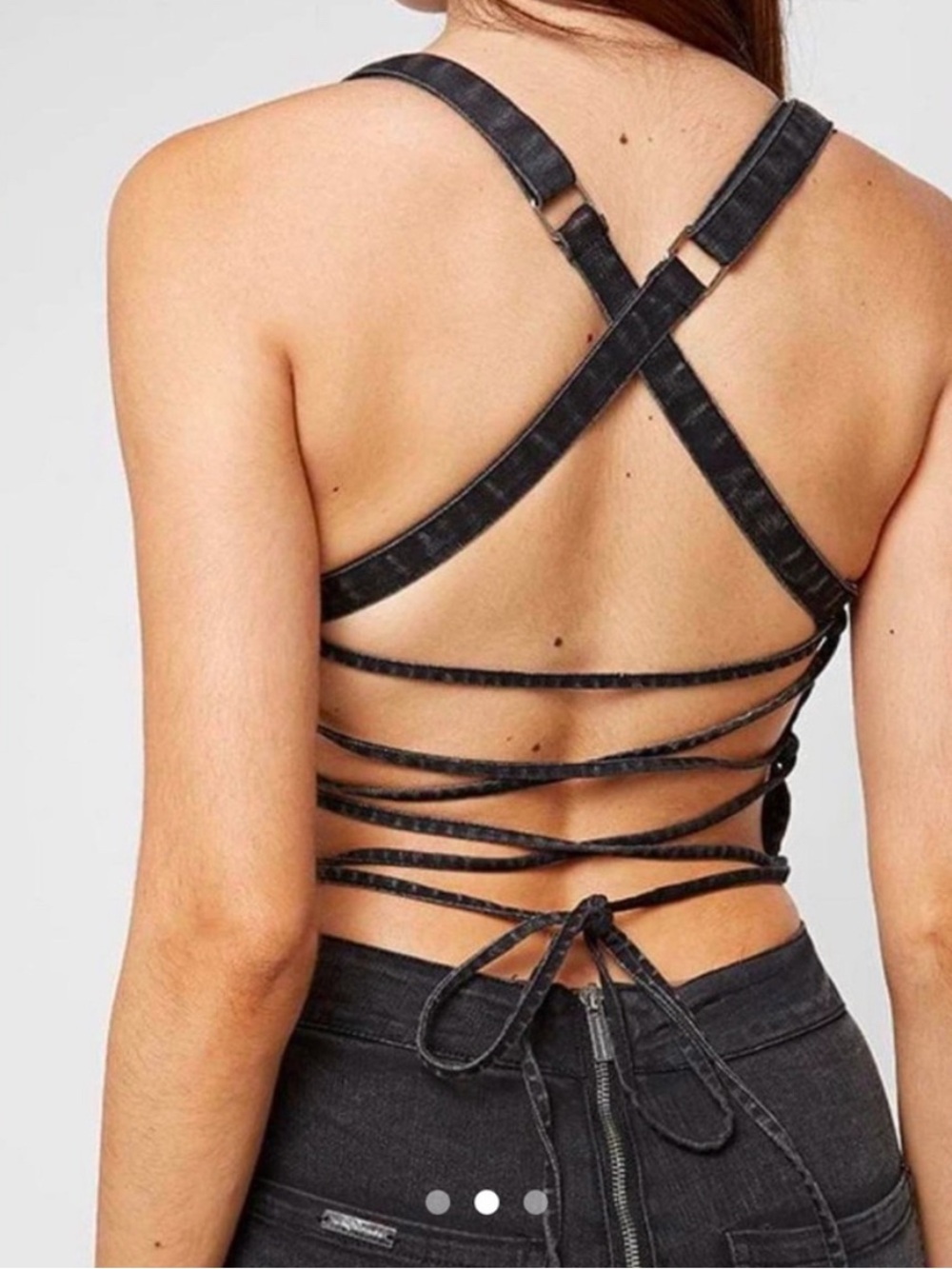 Manière De Voir Black Denim Lace-Up Jumpsuit Stretch Bodycon Size UK 10 (US 6) - Picture 2 of 4